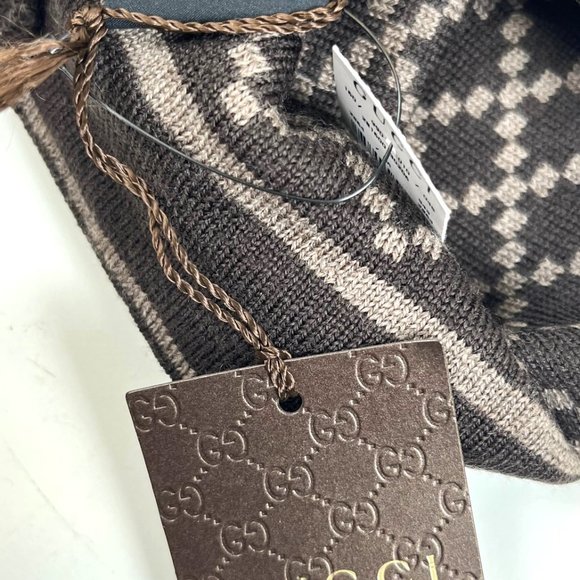 Gucci Men's Light Brown Wool Diamond Logo Print Beanie Hat - Picture 3 of 4